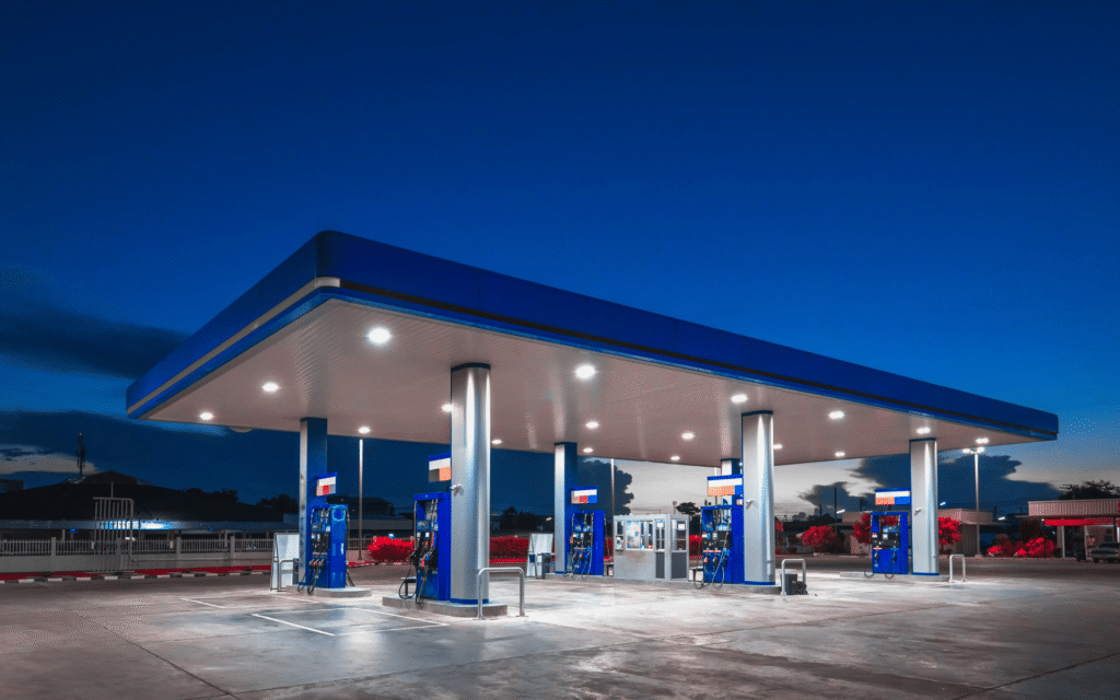 Modern petrol station with convenience store